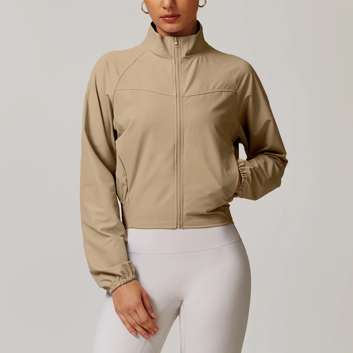 Mikeyoga Long Sleeve Pocket Sports Jacket Women Zip Fitness Yoga Shirt Gym Top Activewear Running Coats Workout Clothes Woman