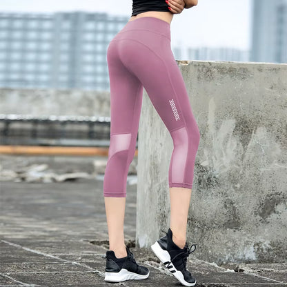 Women Fitness Pants Tight Leggings Seamless High Waist Push up Mesh Legging Breathable Sport Cropped Shorts Sexy Gym Yoga Pants